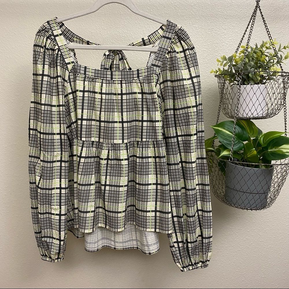 Topshop Smock Blouse in Green Check - Picture 6 of 10